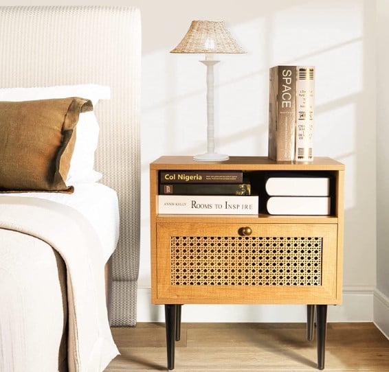 Rattan Nightstand with Drawer