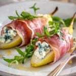 cold-appetizer-no-bake-slice-of-a-Pear-And-Blue-Cheese-wrapped-with-prosciutto-6