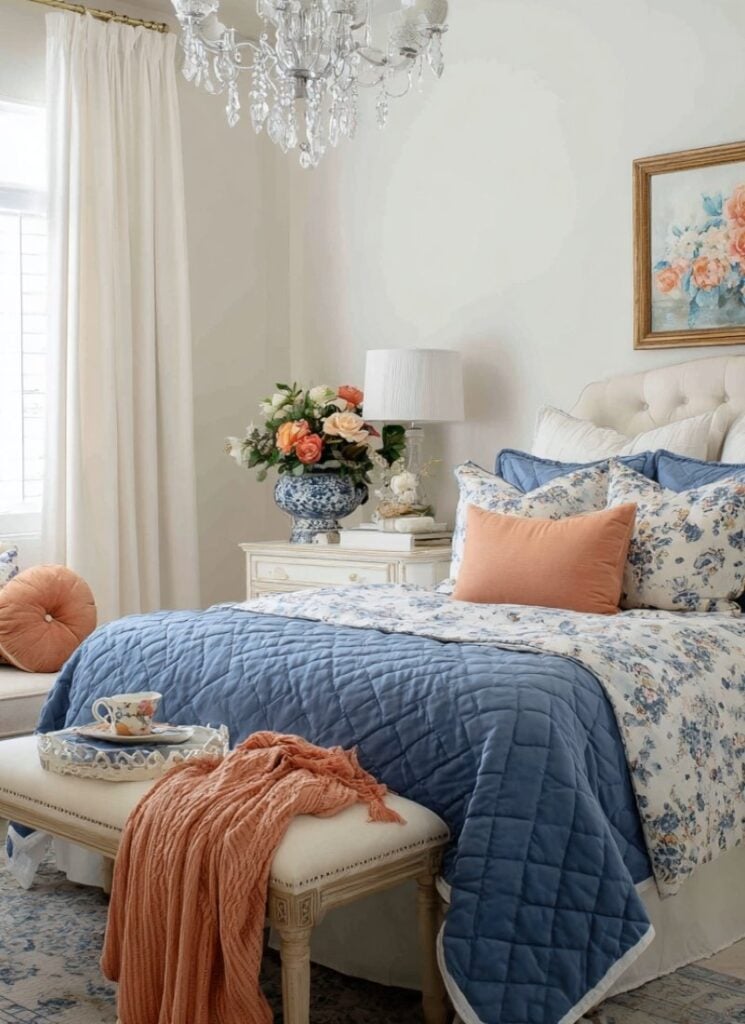 Blue, White and Peach Room