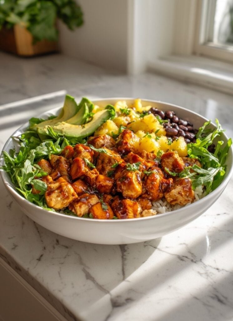 Your new go-to weeknight dinner: a simple Hawaiian chicken bowl.