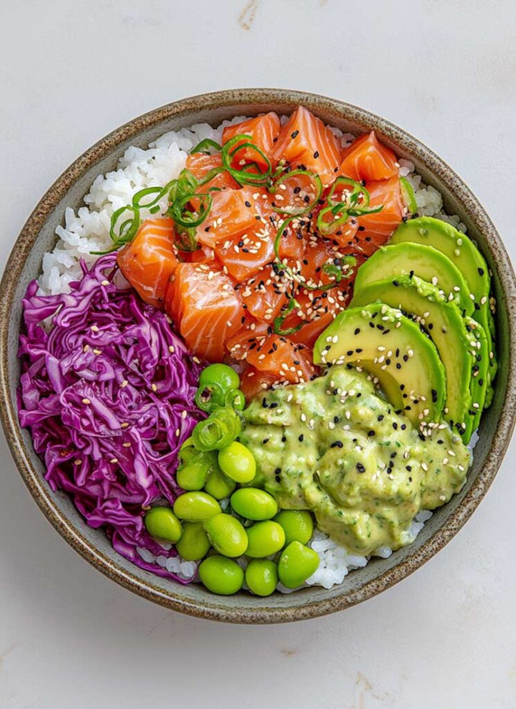 Salmon & Avocado Rice Poke Bowl
