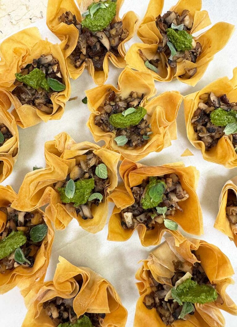 Mushroom, Chestnut Phyllo Cups – Dairy Free | Vegan Appetizer
