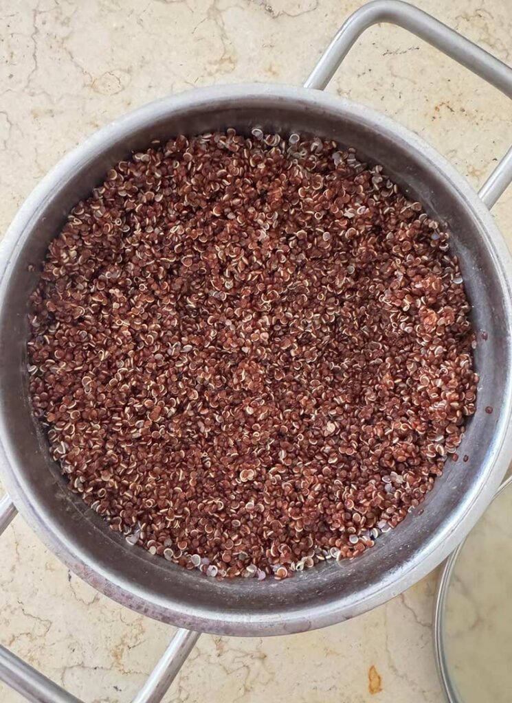 Red quinoa I keep in the fridge