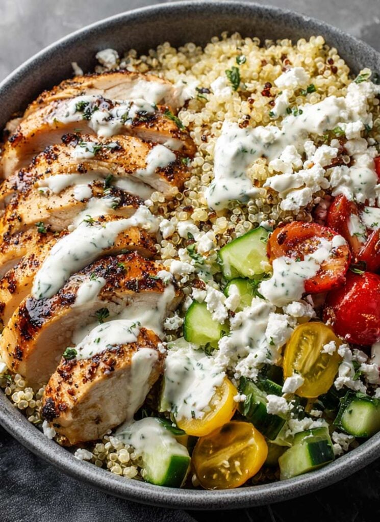 Mediterranean Chicken Grain Bowl with Yogurt Tahini Sauce