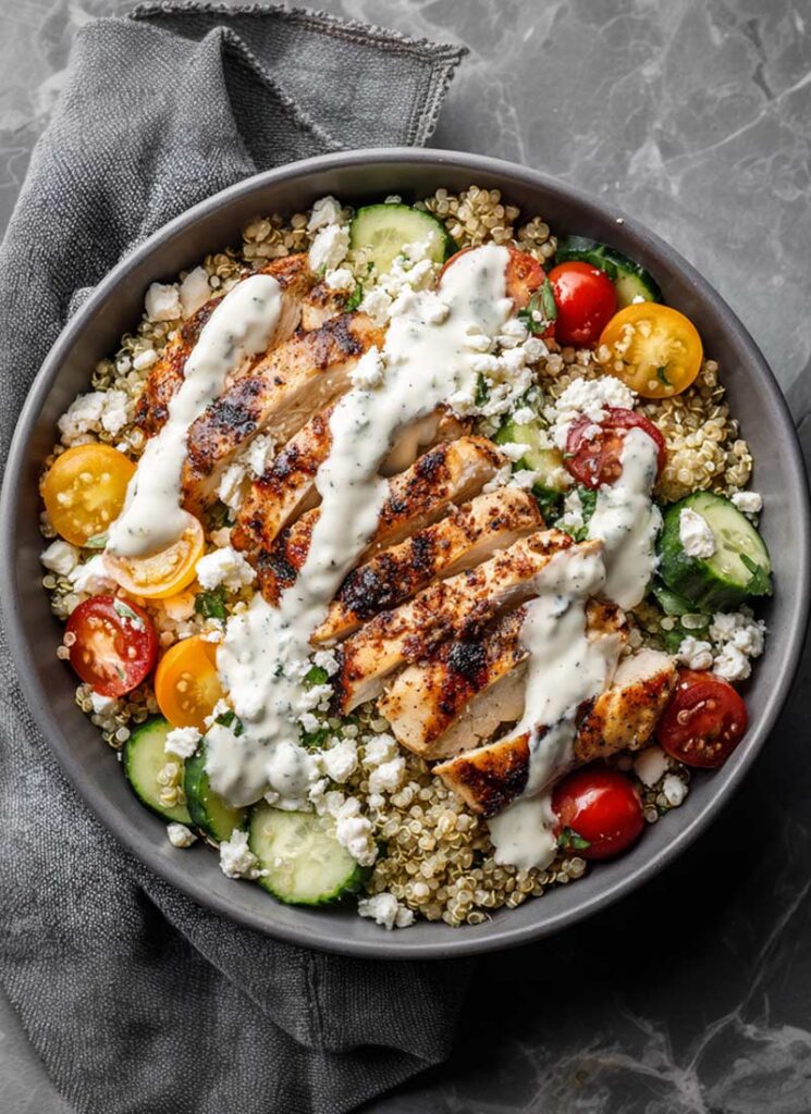 Mediterranean Chicken Grain Bowl with Yogurt Tahini Sauce