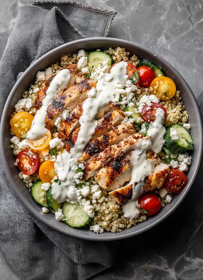 Mediterranean Chicken Grain Bowl with Yogurt Tahini Sauce