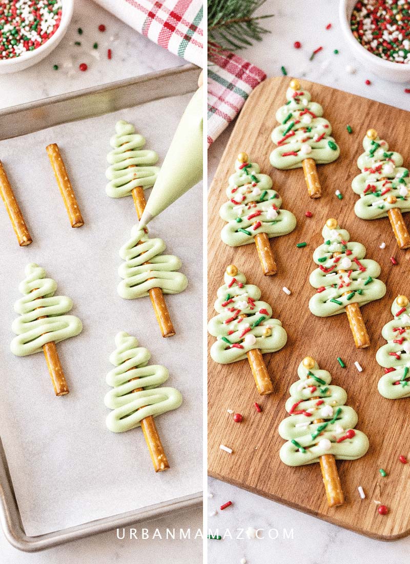 Chocolate pretzel christmas trees